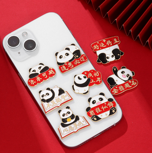 Hot-selling Cute Cartoon Anime Phone Stickers, Top-notch Genius Panda Metal Craft Flat Phone Decoration Gift, Custom Wholesale
