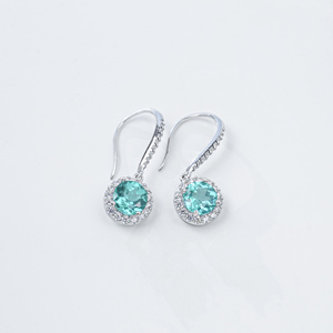 925 Silver Paraiba <b>Earrings</b> Round Light Luxury Charm <b>Earrings</b> - Product Image 1