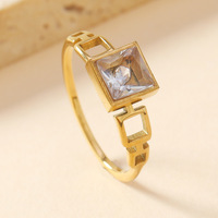 Cincin berlian persegi hati warna-warni Fashion, perhiasan cincin baja tahan karat berlapis emas 18K untuk wanita
