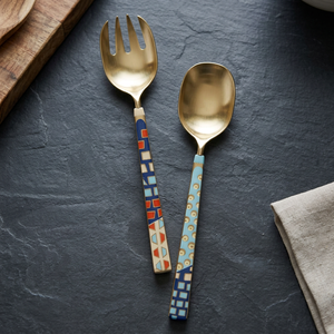 Gold <b>Salad</b> Servers Set with Geometric Pattern Handles Metal <b>Salad</b> <b>Tools</b> for Serving - Product Image 3