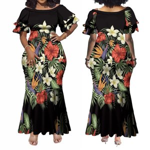 Hot Selling Custom Island Design Floral Print Double Layer Ruffle Petal Sleeve Bodycon Mermaid <strong>Dress</strong> <strong>Plus</strong> <strong>Size</strong> Womens Clothing - Product Image 1