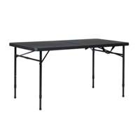 Table d'extérieur pliable réglable en HDPE écologique, imperméable, pliable en deux, légère et portable, noir intense, 4 pieds
