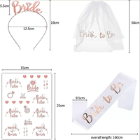 Décorations pour enterrement de vie de jeune fille 4 pièces : Écharpe 'Bride', Voile de mariée, Bandeau de mariée, Diadème, Tatouages en satin et alliage pour la Saint-Valentin