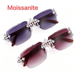 Lunettes <span class=keywords><strong>de</strong></span> soleil Moissanite sans monture <span class=keywords><strong>en</strong></span> <span class=keywords><strong>argent</strong></span> 925 style Hip Hop Iced Out, très tendance - Product Image 3
