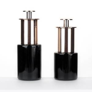 Flacon compte-gouttes en verre noir pour sérum ou huile à <span class=keywords><strong>barbe</strong></span>, avec bouton poussoir et compte-gouttes argenté, 20ml 30ml 2oz - Product Image 1
