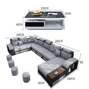 Set Perabot Sofa Ruang Tamu, Kelas Atas Kustom Pengisian Daya USB Bentuk L Tujuh Bagian Kursi