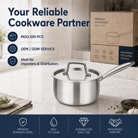 Ensemble de casseroles en acier inoxydable tri-couches avec couvercles en verre, compatible induction, OEM pour café et restaurant