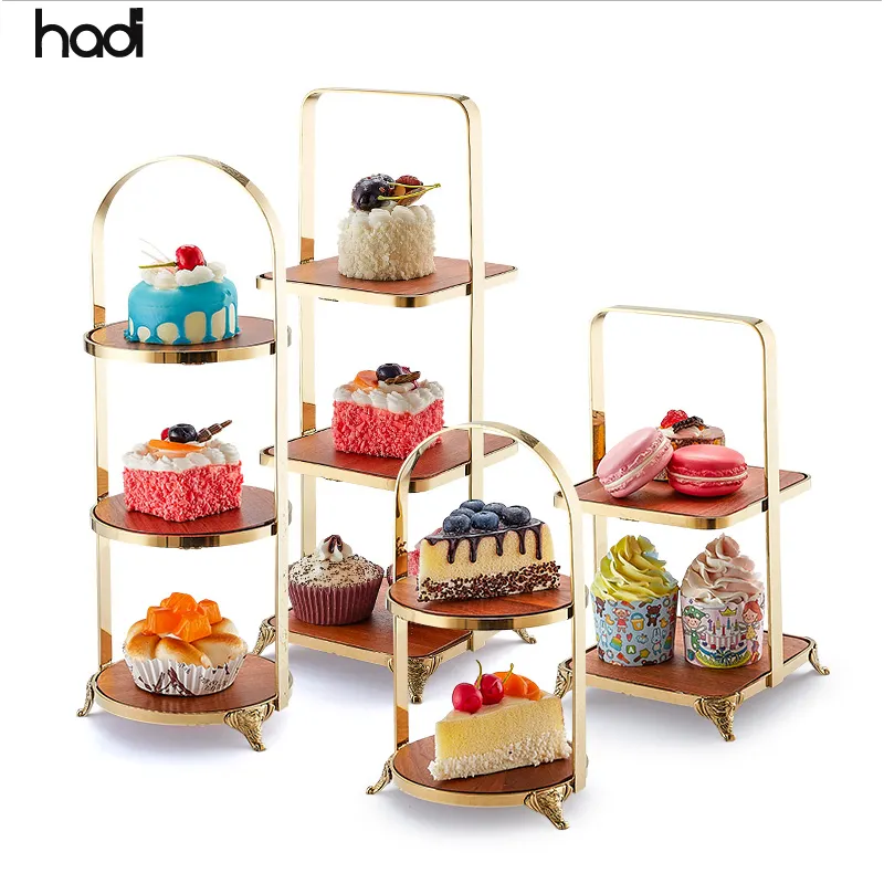 New arrival china factory price wood risers display natural cupcake stand wood afternoon tea stand 3 tier dessert rack