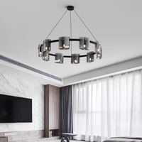 Lampe suspendue en verre noir givré de style nordique moderne, décoration de salon, design rond en forme d'anneau, abat-jour LED, luminaire suspendu au plafond