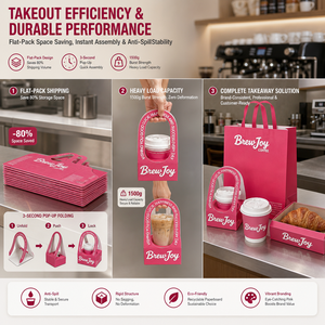 Boîte de transport pour gobelets en papier kraft personnalisée, emballage pour boissons à emporter avec porte-gobelets portable, OEM ODM - Product Image 3