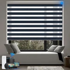 Double layer Day and Night Indoor Shade Window Motorized Smart Zigbee Zebra Blinds Shade Dual Layer Zebra Roller Window Blinds