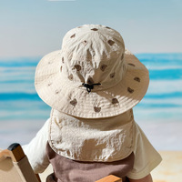Chapeau de soleil pour bébé 46-52cm, style coréen fin printemps-été, grand bord brodé, protection du cou, unisexe