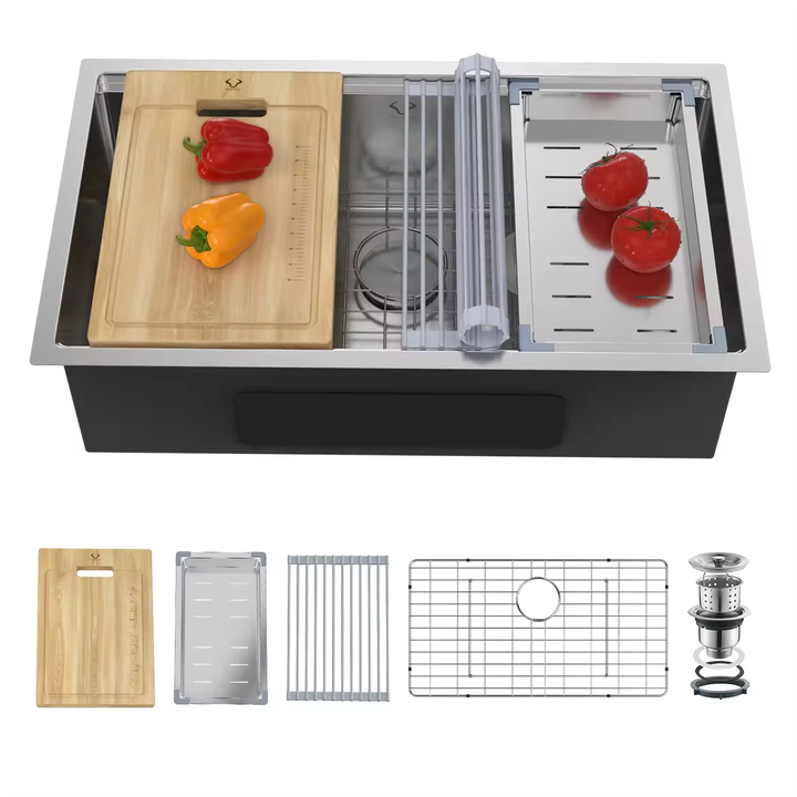 KitcheMan Trend 304 Handmade Single Bowl Rectangular Stainless Steel Kitchen Sink One-Hole Counter Installation with Strainer