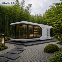 Capsule spatiale LANGE : Maison préfabriquée moderne, pod habitable panoramique avec coque isolée en verre trempé pour hôtel, villa, extérieur