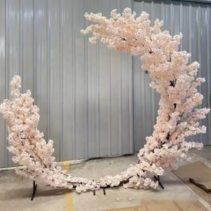 Flores artificiales blanco Sakura telón de fondo interior al aire libre boda fiesta escenario decoraciones Cerezo flor árbol Metal arco - Product Image 4