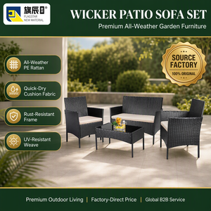 Set da Patio in Vimini Nero a 4 Pezzi, Mobili da Esterno in Rattan con Due <span class=keywords><strong>Poltrone</strong></span>, Divano <span class=keywords><strong>e</strong></span> Tavolino da Caffè - Product Image 3