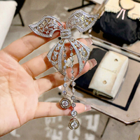Broche de luxe vintage en dentelle, nœud ajouré, zircon haut de gamme, accessoires vestimentaires, cadeau pour femme