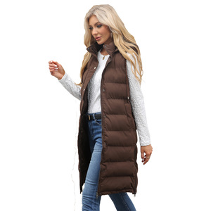 <span class=keywords><strong>Gilet</strong></span> <span class=keywords><strong>long</strong></span> matelassé à capuche pour <span class=keywords><strong>femme</strong></span>, couleur unie, fermeture éclair, boutons-pression, sans manches, en coton rembourré, vêtement d'extérieur - Product Image 4