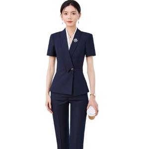 Women's Summer Suit <b>Set</b> Short Sleeve Satin <b>Office</b> Lady Breathable Formal Two Piece Skirt Outfit - Product Image 5