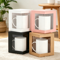 Boîte cadeau pour tasse avec fenêtre transparente en PVC, boîte d'emballage en papier pour tasse individuelle, boîte carrée en papier kraft pour tasse en céramique à café, logo personnalisé