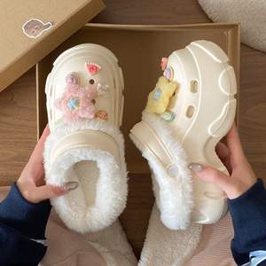 รองเท้าแตะแบบสวมครึ่งเท้าบุขนแกะสำหรับผู้หญิง รุ่นใหม่ประจำปี 2025 สำหรับฤดูใบไม้ผลิ ฤดูใบไม้ร่วง ฤดูหนาว พื้นหนาสองชั้น ทำจากผ้าขนสัตว์และผ้าฝ้าย อุ่นสบาย เหมาะสำหรับใส่กลางแจ้ง - Product Image 2
