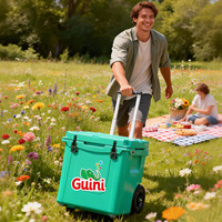 Glacière rotomoulée à roulettes 45QT, maintien de la glace pendant 5 jours, avec ouvre-bouteille et porte-gobelet pour barbecue