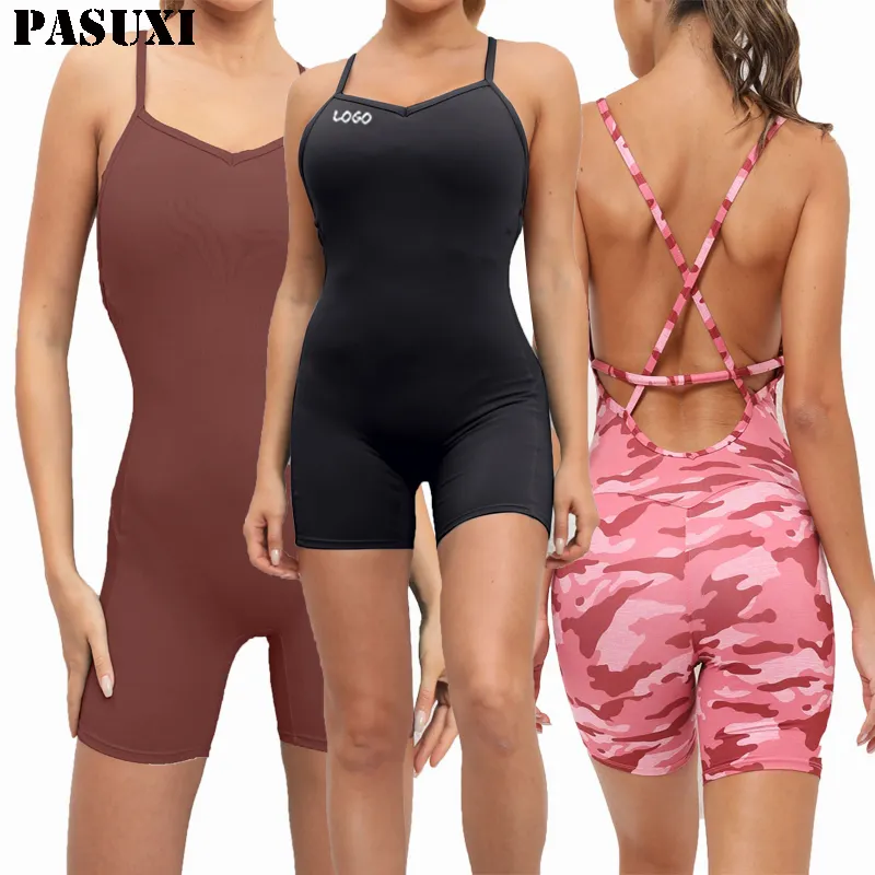 PASUXI Backless Jumpsuit Wholesale Ladies Girls Sports Yoga Suit Custom Fitness Women Workout Gym Clothes Legging Set