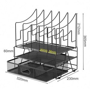 3 Tier Desktop <b>A4</b> Office Mesh Desk Tidy <b>File</b> Holder Paper Organiser Magazine Storage Filing Rack with Stationery Drawer - Product Image 3