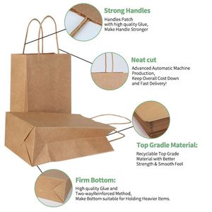Recycled Kraft Paper Bags with Handles Custom-printed with Restaurant Logos for Food Takeaway Groceries Shopping and Packaging - Product Image 4