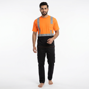 T-shirts de chantier haute visibilité, chemise formelle en coton tricoté à manches courtes réfléchissante pour la circulation - Product Image 1