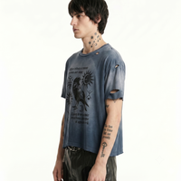 T-shirt Homme Personnalisé Imprimé Graphique en Coton Épais Effet Vieilli Lavage Vintage Streetwear Coupe Boxy Courte Vente en Gros