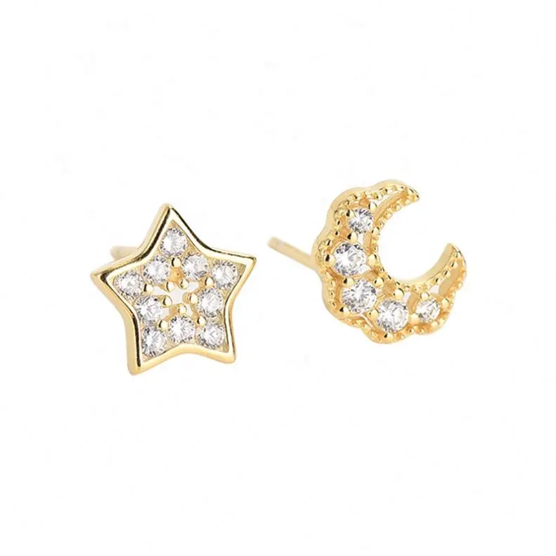 fashion minimalist earrings jewelry 925 sterling silver star and monn stud earrings jewelry women silver jewelry