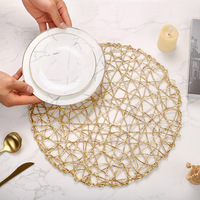 LG20171109-2 Set de table rond en papier doré, décor ajouré, tissé à la main, style Art Déco
