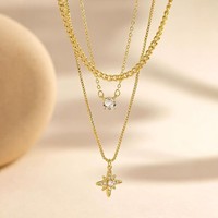 14K Vergoldete Mehrschichtige Bambus-Choker-Halskette mit Zirkon-Besetztem Geometrischem Sternanhänger Trendige Damen-Leichtluxus-Halskette Vielseitig Einsetzbar