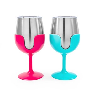 Coppia di Calici da Vino di Lusso in Acciaio Inox Lucidato, Stelo Alto, Finitura Argento, Infrangibili, Ecologici, con Impugnatura Ergonomica per Bar - Product Image 3