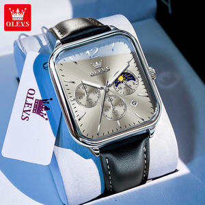   Montre pour homme de luxe avec logo personnalisé OEM 9914, bracelet en cuir, phase lunaire, chronographe, quartz, tendance - Product Image 1