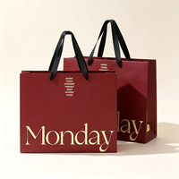 Bolsa de Regalo de Papel Rojo Reciclable de Lujo Personalizable con Logotipo, Bolsas Impresas Resistentes para Compras en Tiendas y para Clientes con Asas