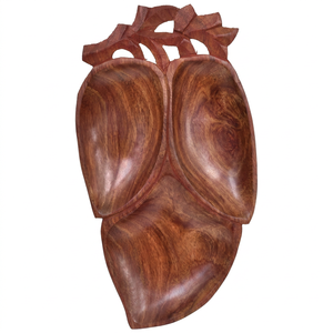 <b>Disposable</b> Leaf & Mango Solid Wooden 3-Compartment Oval Modern Serving <b>Platter</b> Ornate Intricately Carved Leaf Vine Crown Top - Product Image 1