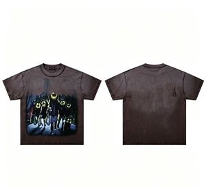 プレミアム卸売メンズアシッドウォッシュヒップホップTシャツ、通気性のあるルーズフィットダメージ加工ヴィンテージロックバンドプリントTシャツ、複数のスタイル - Product Image 2