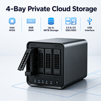 Server Penyimpanan NAS 4 Bay X4, Penyimpanan Terhubung Jaringan Intel N100 Dual 2.5GbE, Cadangan Data, Berbagi File, Penggunaan Bisnis