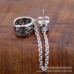 yunnique Fashion <b>Cuff</b> <b>Earrings</b> 316 Stainless Steel Geometric Design Black And White Diamond Studs For Men Women - Product Image 2