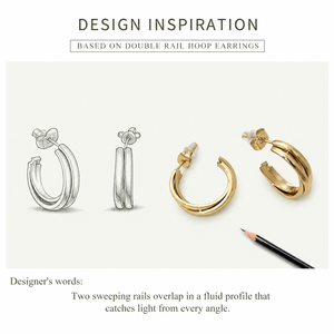 Pendientes de Aro de Doble Riel de Acero Inoxidable con Baño de Oro de 14K al Vacío, Aros Abiertos Escultóricos en Capas - Product Image 2