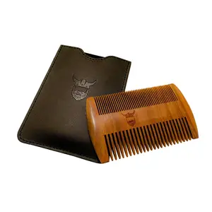 Etiqueta de logotipo personalizado para hombre de pelo cepillo de barba peine de madera con bolsa de PU