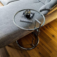 Table basse moderne en acier inoxydable et verre, portable, réglable en hauteur, pour salon, vente en gros