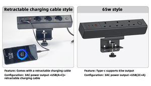 Anh kẹp ổ cắm 3AC Power + 2USB đầu ra máy tính để bàn Ổ cắm điện với sạc có thể thu vào cáp - Product Image 3