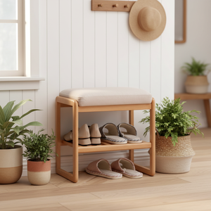 Banco zapatero de madera maciza de haya con asiento acolchado, organizador de almacenamiento para entrada, mueble moderno hecho en Indonesia - Product Image 3