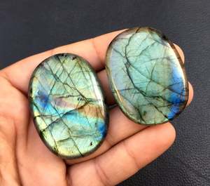 Natural Labradorite Loose Gemstone Smooth Oval Shape 2 Pieces Cabochons Natural <b>Stone</b> <b>Beads</b> for DIY Jewelry - Product Image 2