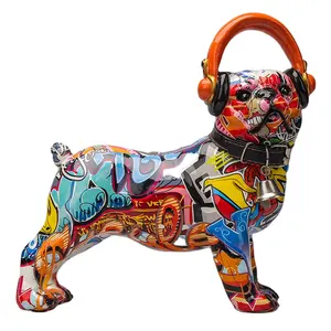 cães primeiro enfeite de natal Suppliers-Decoração de casa bonita estátua de cachorro, arte em resina, artesanato, escritório, ornamentos, divertido, headset, escultura de buldogue, venda imperdível