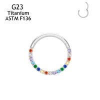 Ensemble de boucles d'oreilles en titane avec pierres de zircon 5A, 16G/18G ASTM F136, doré, unisexe, style Hip Hop, pour piercing de nez, septum, tragus, hélix et autres piercings corporels