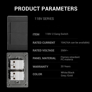 阻燃面板家用灯开关250V 10A中的<span class=keywords><strong>2</strong></span>组1路<span class=keywords><strong>2</strong></span>路南美标准按钮墙壁开关 - Product Image 6
